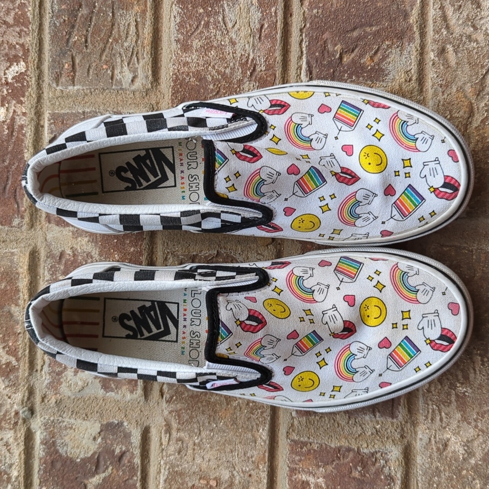 Vans Flour Shop by Mirah Kassem Rainbow Emoji Checkerboard Print Slip on Sneaker